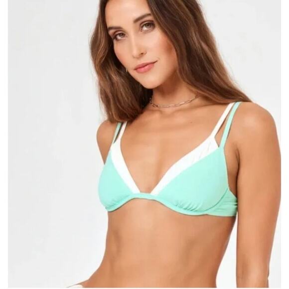 L*Space Fused Zendaya Bikini Top Bright Teal Cream Size Medium NEW - Picture 1 of 7